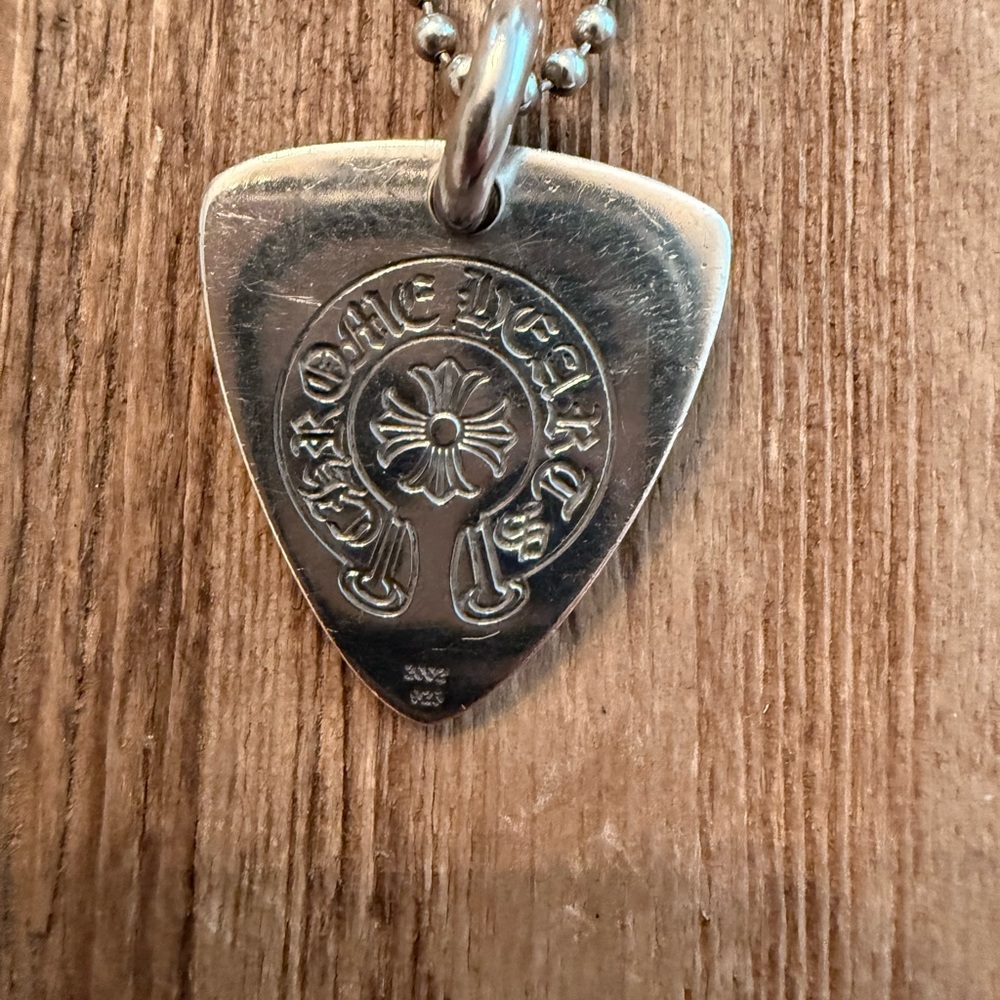 Chrome Hearts Silver-Tone Guitar Pick Pendant with Cross Motif